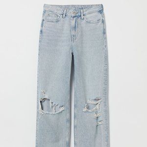 H&M Loose Straight High Jeans in Size 4 Light Denim Blue/Trashed